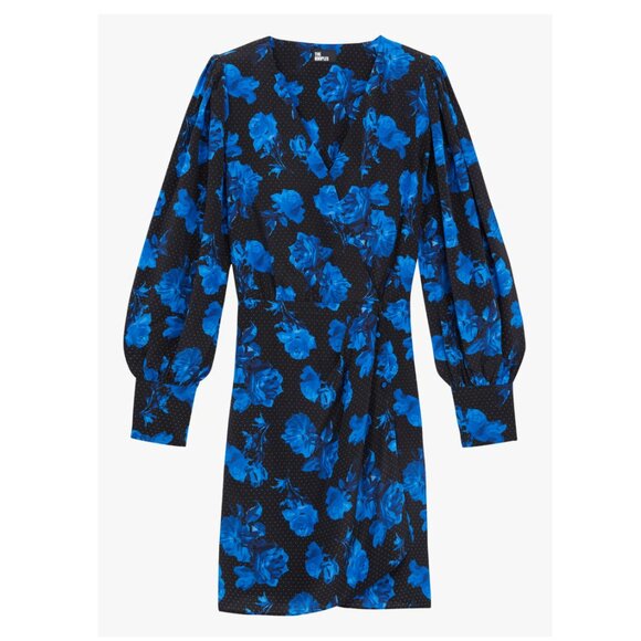 The Kooples Dresses & Skirts - Printed Silk Wrap Mini Dress – Black & Blue Floral from The Kooples